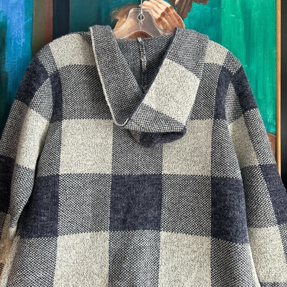 Monteau Blue and Gray Checkered Hooded Cardigan Small - Picture 10 of 16